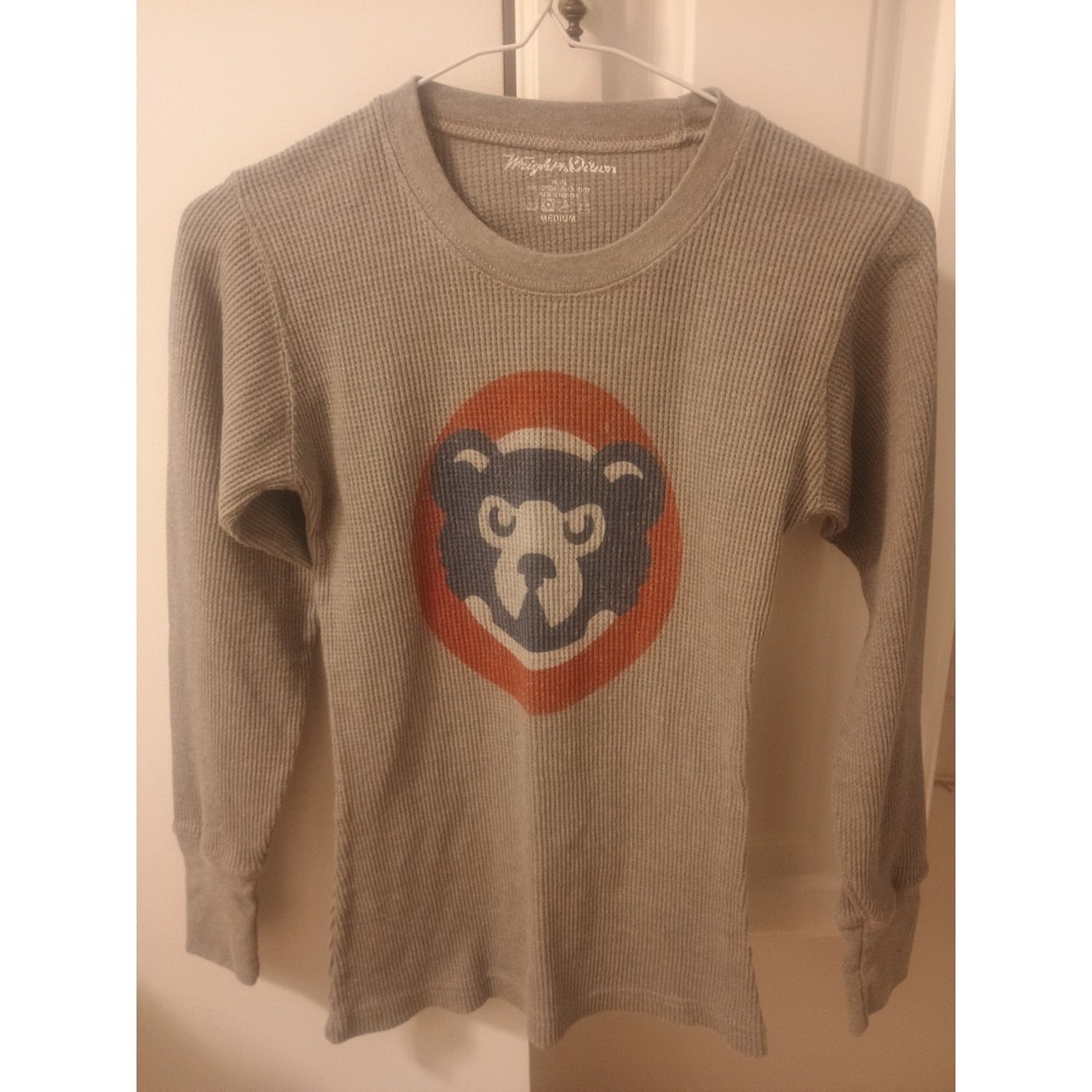 Wright & Ditson Chicago Cubs Vintage Boys Grey Long Sleeve Thermal Shirt Size M